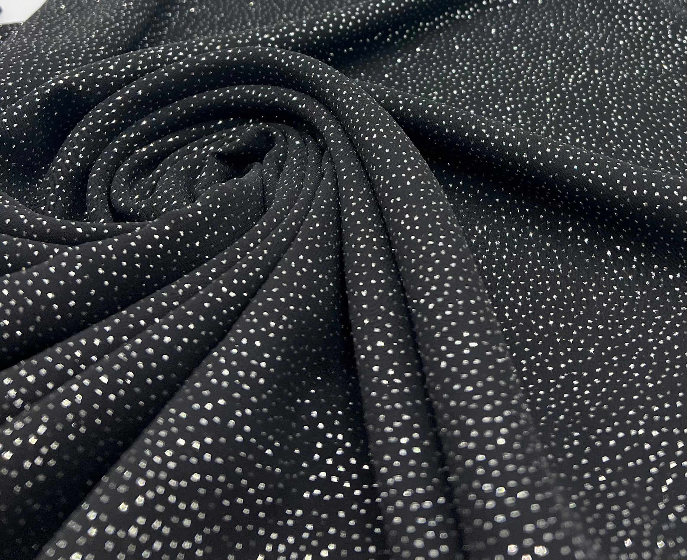Black Silver Glitter Textured Fabric Non Stretch Chiffon